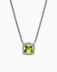 Petite Chatelaine® Pavé Bezel Pendant Necklace in Sterling Silver with Peridot and Diamonds, 7mm