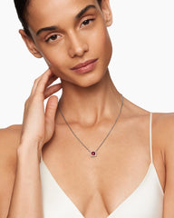 Petite Chatelaine® Pavé Bezel Pendant Necklace in Sterling Silver with Rhodolite Garnet and Diamonds, 7mm