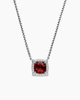 Petite Chatelaine® Pavé Bezel Pendant Necklace in Sterling Silver with Rhodolite Garnet and Diamonds, 7mm