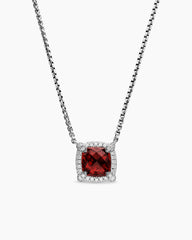 Petite Chatelaine® Pavé Bezel Pendant Necklace in Sterling Silver with Rhodolite Garnet and Diamonds, 7mm