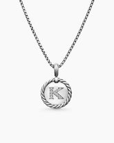 Initial Charm Necklace in Sterling Silver with Diamond K