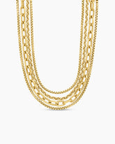 Four Row Mixed Chain Bib Necklace in 18K Yellow Gold