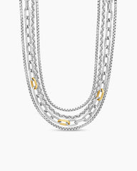 Four Row Mixed Chain Bib Necklace in Sterling Silver with 18K Yellow Gold