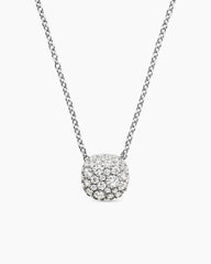Cushion Pendant Necklace in 18K White Gold with Diamonds, 8mm