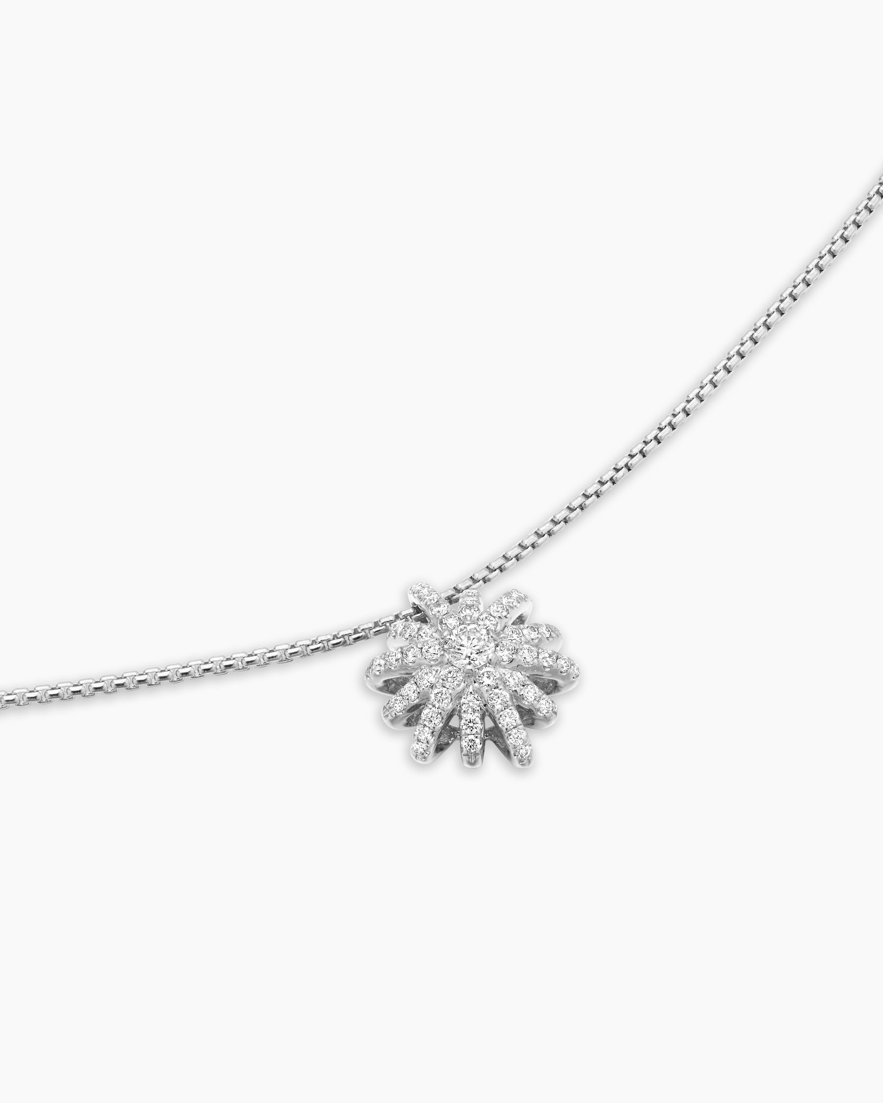 Starburst Pendant Necklace in 18K White Gold with Diamonds, 12mm
