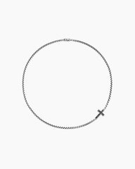 Cross Station Necklace in Sterling Silver with Black Diamonds, 5mm