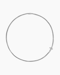 Cross Station Necklace in Sterling Silver with Diamonds, 5mm