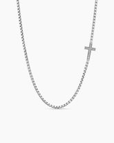 Cross Station Necklace in Sterling Silver with Diamonds, 5mm