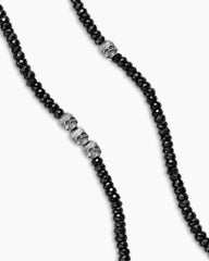 Memento Mori Skull Station Necklace in Sterling Silver with Black Spinel, 6mm