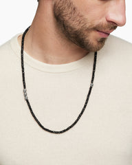 Memento Mori Skull Station Necklace in Sterling Silver with Black Spinel, 6mm