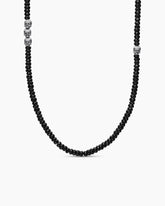 Memento Mori Skull Station Necklace in Sterling Silver with Black Spinel, 6mm
