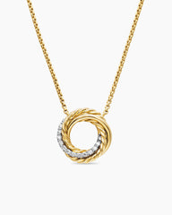 Crossover Pendant Necklace in 18K Yellow Gold with Diamonds, 14.5mm