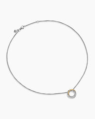 Crossover Pendant Necklace in Sterling Silver with 18K Yellow Gold and Diamonds, 14.5mm