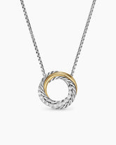 Crossover Pendant Necklace in Sterling Silver with 18K Yellow Gold and Diamonds, 14.5mm