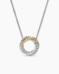 Crossover Pendant Necklace in Sterling Silver with 18K Yellow Gold and Diamonds, 14.5mm