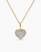 Cable Collectibles® Pavé Plate Heart Necklace in 18K Yellow Gold with Diamonds, 11.5mm