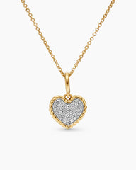 Cable Collectibles® Pavé Plate Heart Necklace in 18K Yellow Gold with Diamonds, 11.5mm
