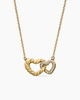 Cable Collectibles® Interlocking Heart Necklace in 18K Yellow Gold with Diamonds, 20.6mm