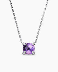 Petite Chatelaine® Pendant Necklace in Sterling Silver with Amethyst and Diamonds, 9mm