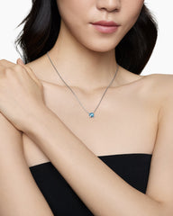 Petite Chatelaine® Pendant Necklace in Sterling Silver with Blue Topaz and Diamonds, 9mm