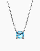 Petite Chatelaine® Pendant Necklace in Sterling Silver with Blue Topaz and Diamonds, 9mm