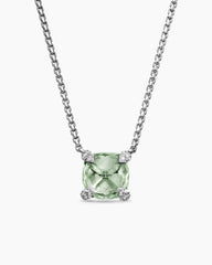 Petite Chatelaine® Pendant Necklace in Sterling Silver with Prasiolite and Diamonds, 9mm