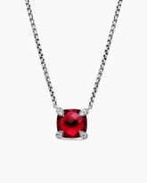 Petite Chatelaine® Pendant Necklace in Sterling Silver with Rhodolite Garnet and Diamonds, 9mm