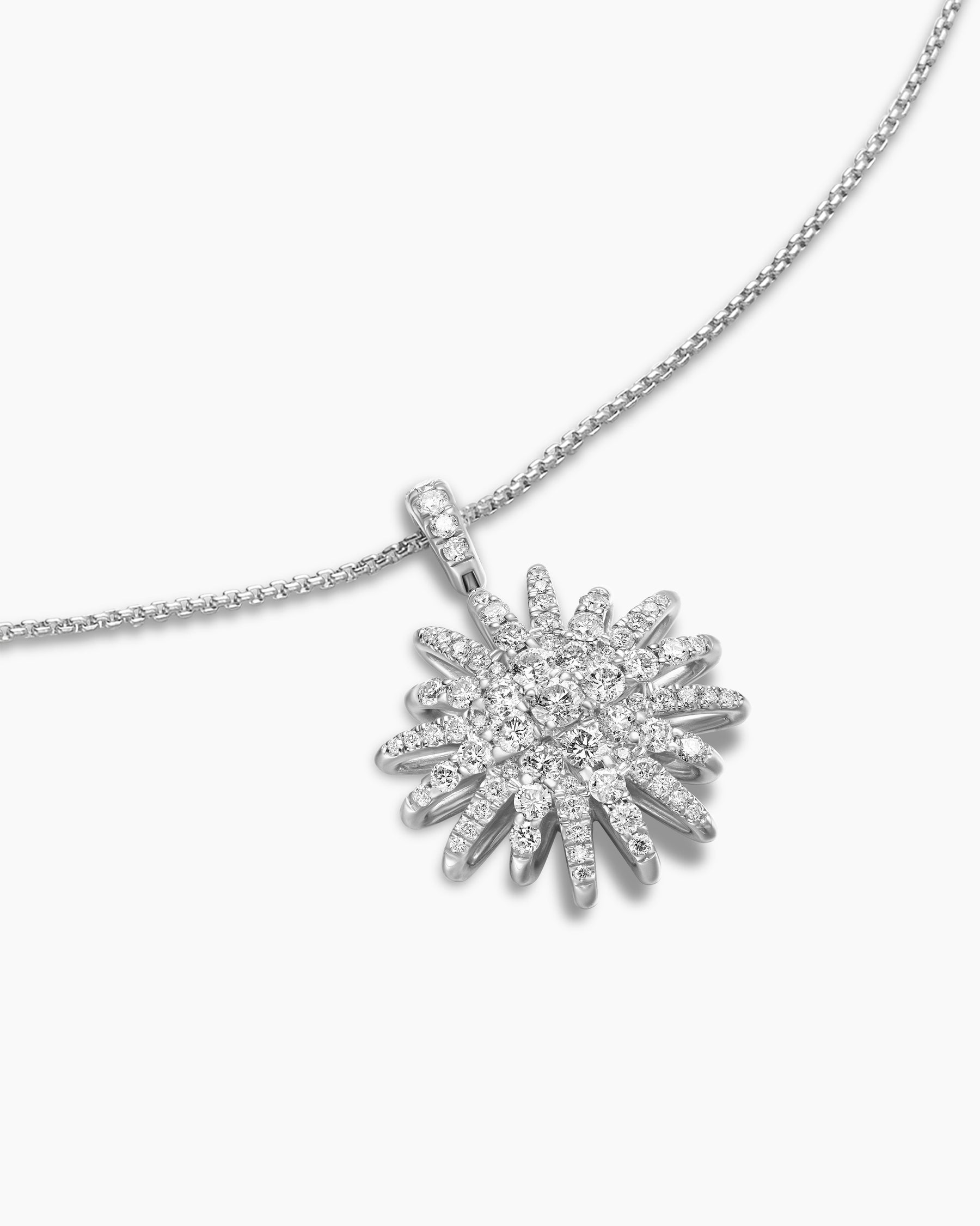 Starburst Pendant Necklace in 18K White Gold with Diamonds, 20mm
