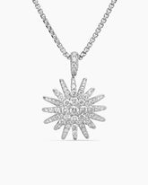 Starburst Pendant Necklace in 18K White Gold with Diamonds, 20mm