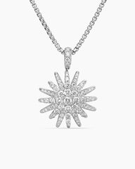 Starburst Pendant Necklace in 18K White Gold with Diamonds, 20mm