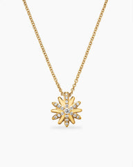 Petite Starburst Pendant Necklace in 18K Yellow Gold with Diamonds, 10.5mm