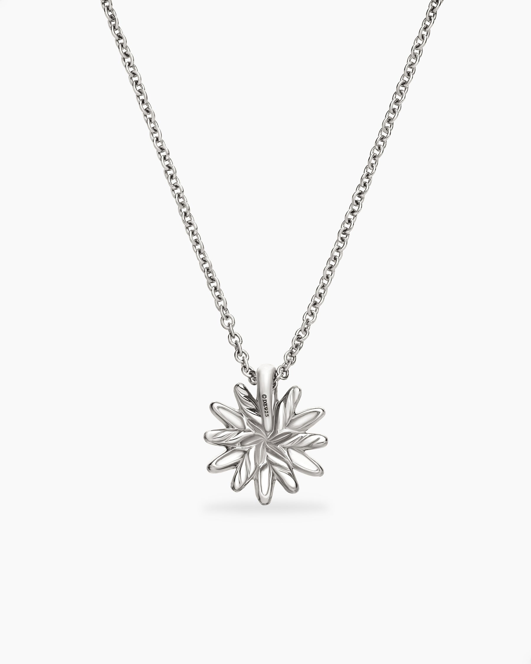 Petite Starburst Pendant Necklace in Sterling Silver with Diamonds, 10.5mm