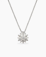 Petite Starburst Pendant Necklace in Sterling Silver with Diamonds, 10.5mm