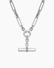 Lexington E/W Chain Necklace in Sterling Silver with Diamonds, 7mm