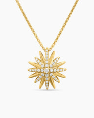 Starburst Pendant Necklace in 18K Yellow Gold with Diamonds, 19mm