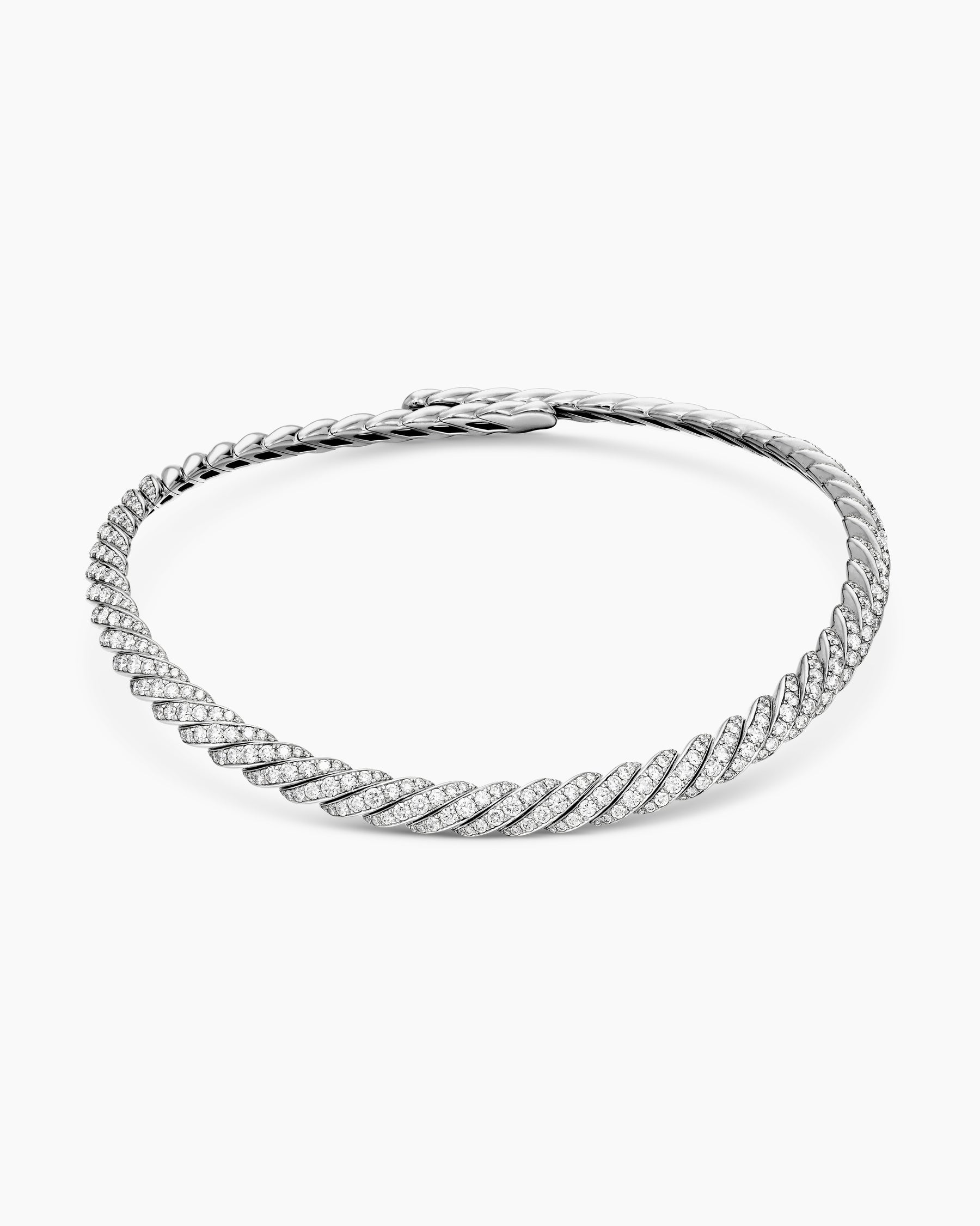 Sculpted Cable Flex Necklace in 18K White Gold with Diamonds, 7.5mm
