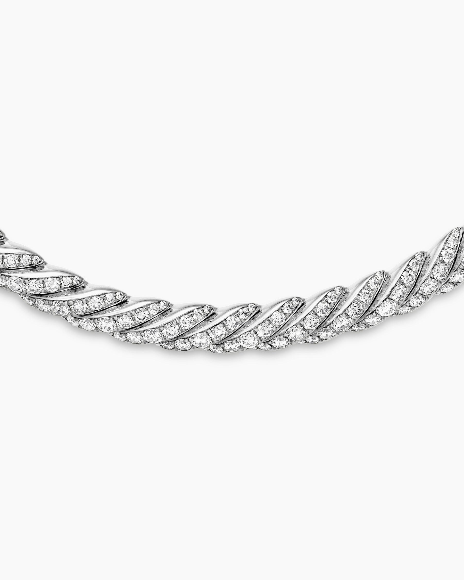 Sculpted Cable Flex Necklace in 18K White Gold with Diamonds, 7.5mm