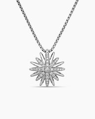 Starburst Pendant Necklace in Sterling Silver with Diamonds, 19mm
