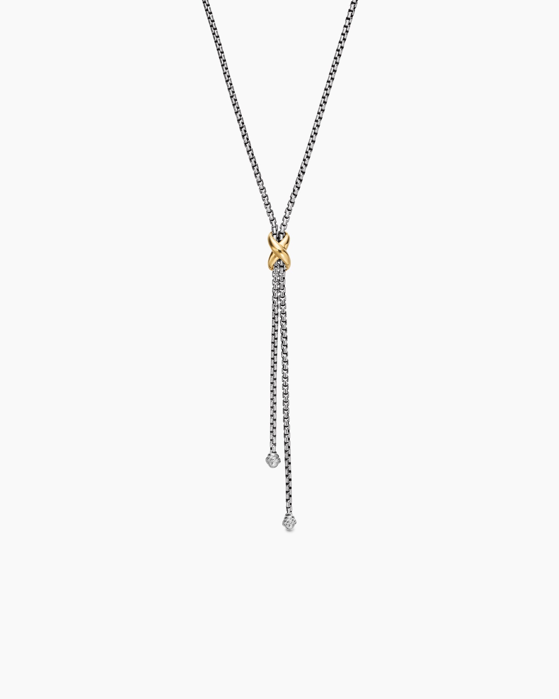 Petite X Lariat Necklace in Sterling Silver with 18K Yellow Gold