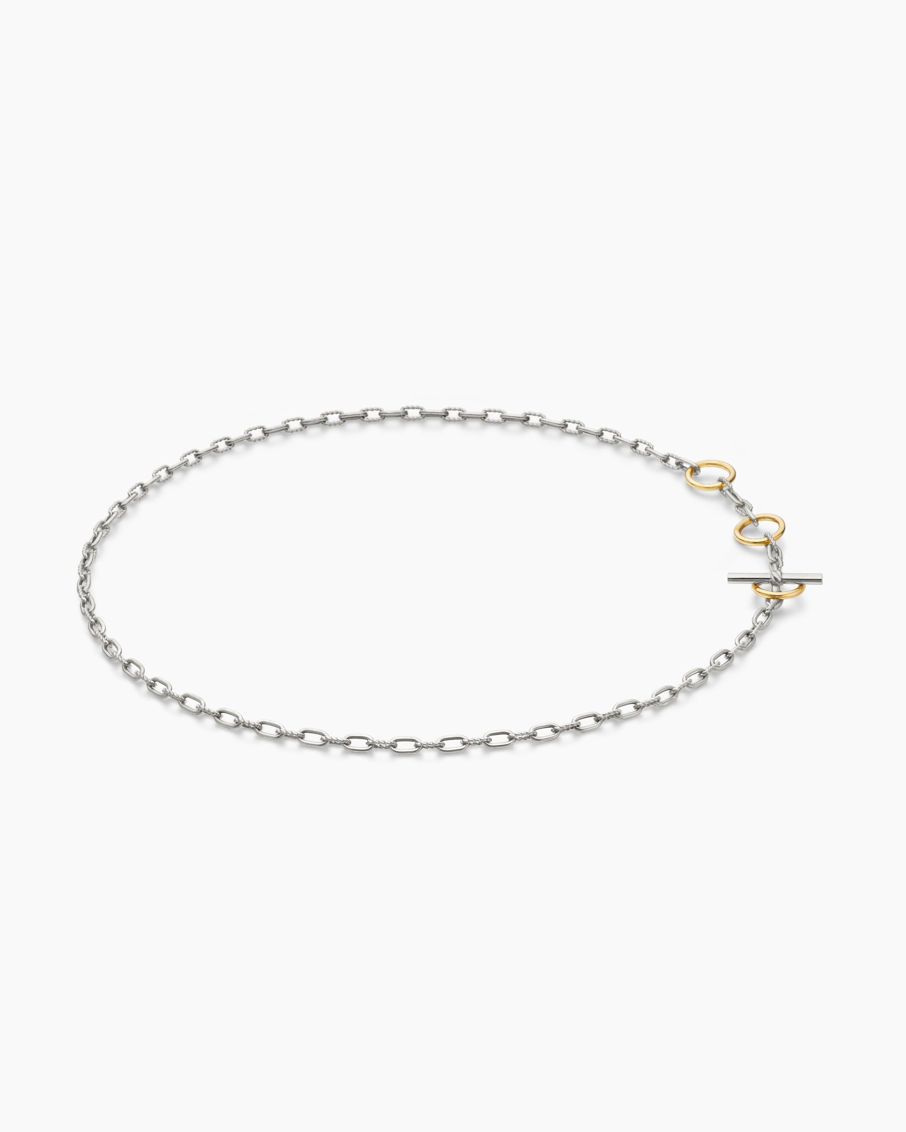 DY Madison® Three Ring Chain Necklace in Sterling Silver with 18K Yellow Gold, 3mm