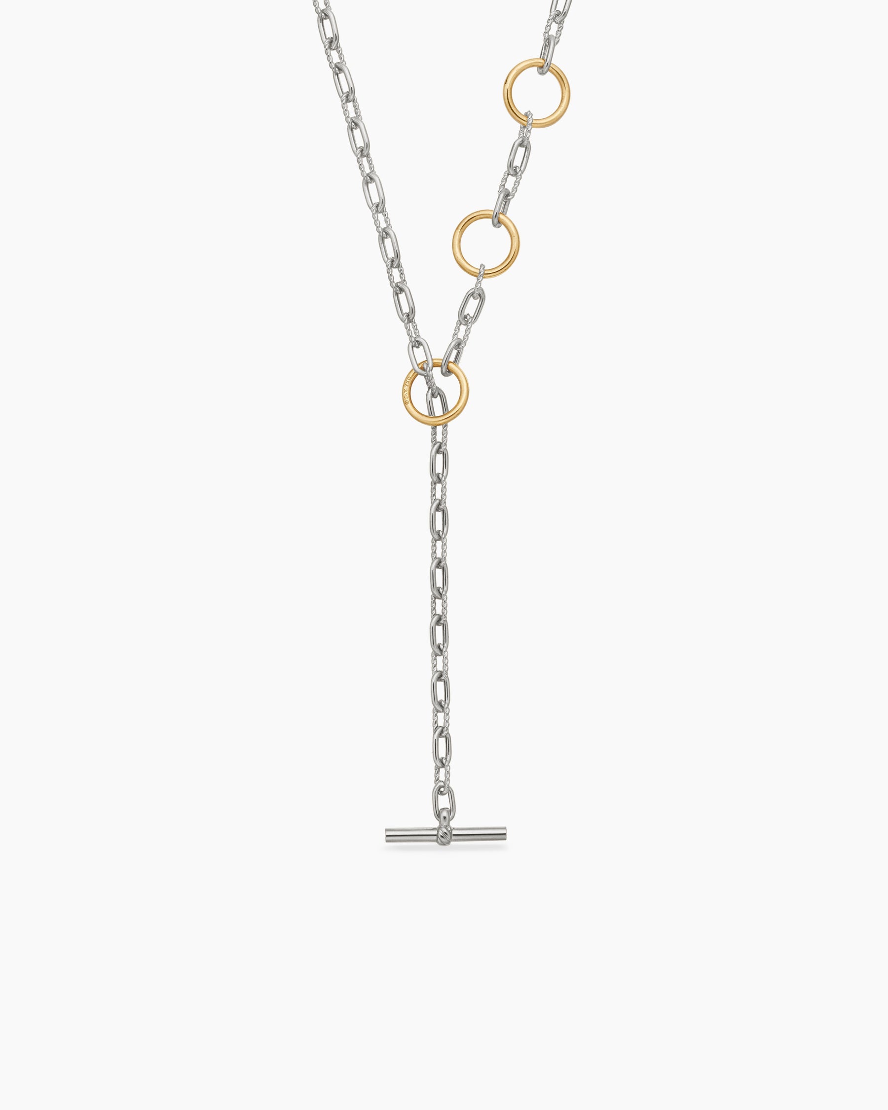 DY Madison® Three Ring Chain Necklace in Sterling Silver with 18K Yellow Gold, 3mm