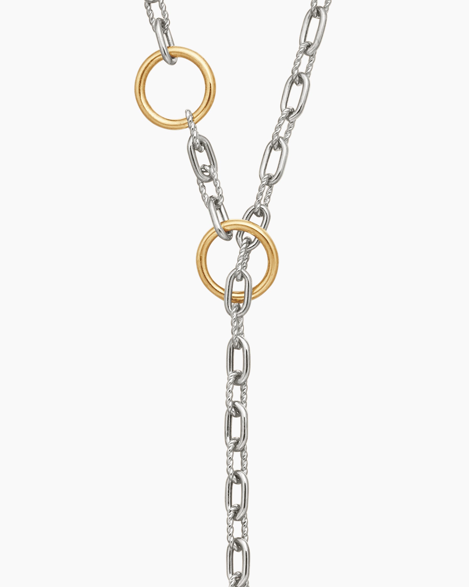 DY Madison® Three Ring Chain Necklace in Sterling Silver with 18K Yellow Gold, 3mm