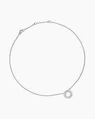 Petite Pavé Crossover Pendant Necklace in 18K White Gold with Diamonds, 15.5mm