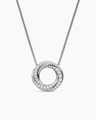 Petite Pavé Crossover Pendant Necklace in 18K White Gold with Diamonds, 15.5mm