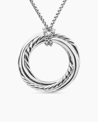 Pavé Crossover Pendant Necklace in 18K White Gold with Diamonds, 30mm