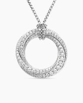 Pavé Crossover Pendant Necklace in 18K White Gold with Diamonds, 30mm