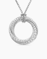 Pavé Crossover Pendant Necklace in 18K White Gold with Diamonds, 30mm