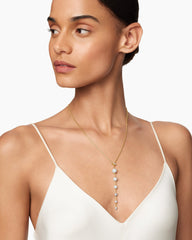 Pearl and Pavé Y Necklace in 18K Yellow Gold with Pearls and Diamonds