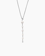 Pearl and Pavé Y Necklace in Sterling Silver with Pearls and Diamonds