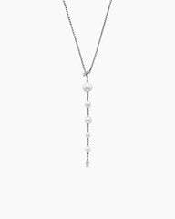 Pearl and Pavé Y Necklace in Sterling Silver with Pearls and Diamonds